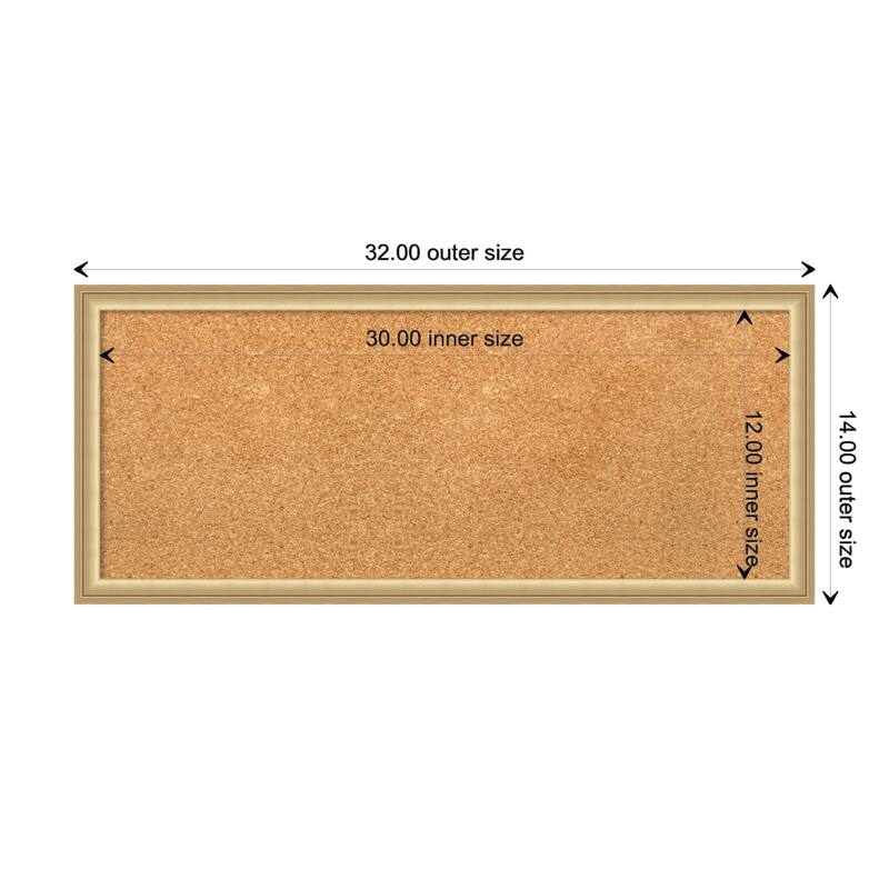 Florence Framed Natural Corkboard Bulletin Board - Florence Gold - Board Size 30x12