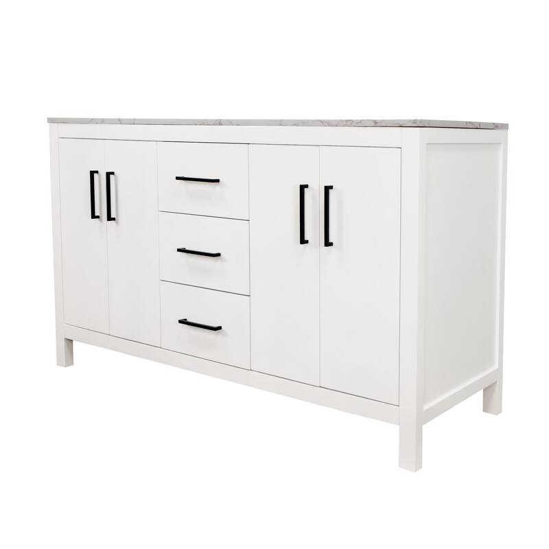 KitchenBathCollection Copenhagen 60" Double Bathroom Vanity with Engineered Marble Top