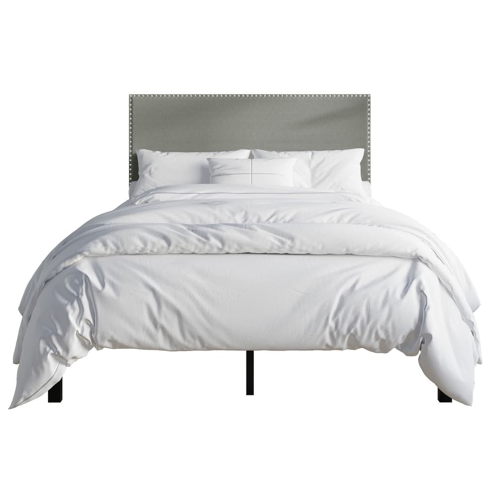 CraftPorch Modern Linen Silver Finish Nailhead Upholstered Bed