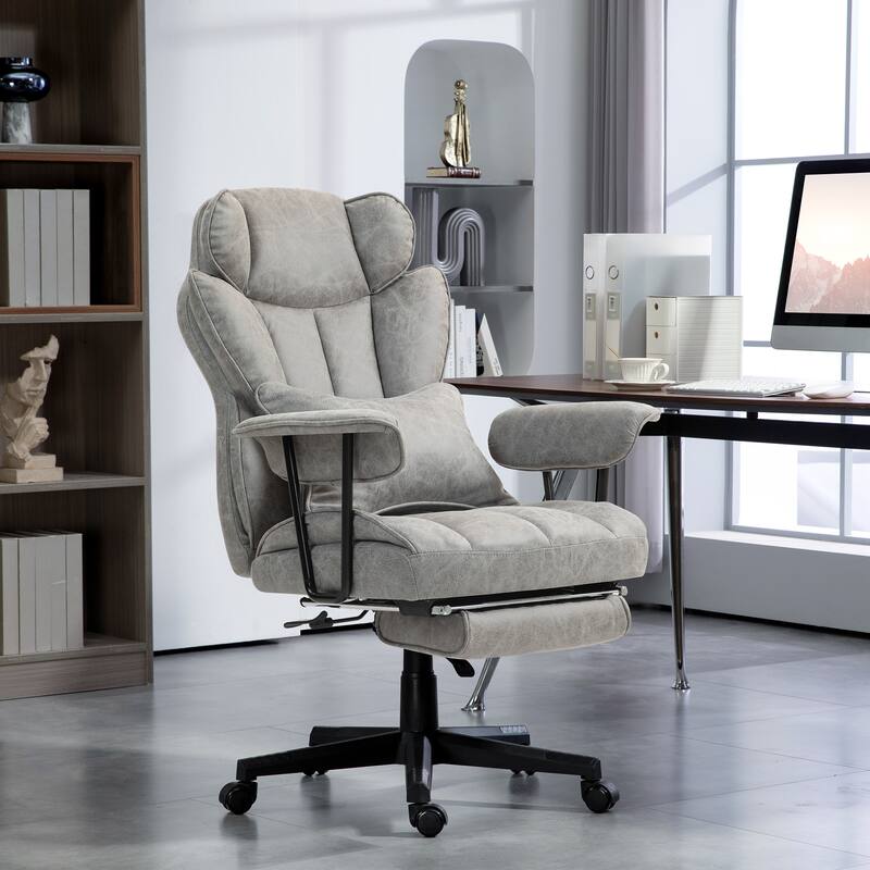 Massage Executive Chair 6 Vibration 400LBS Heated Big Tall with Footrest Lumbar Support Reclining Computer Chair Gray