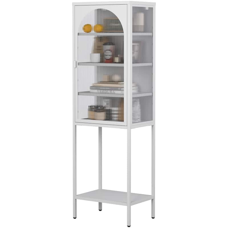 Metal Glass Door Display Storage Cabinet - 5-Tier Cube Bookshelf Storage Cabinet with 3 Adjustable Shelves