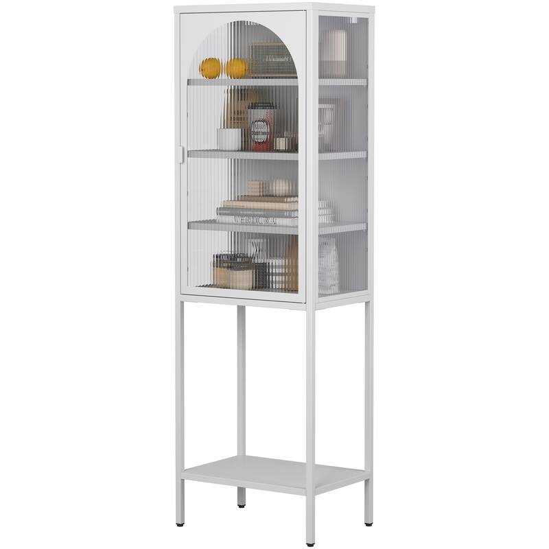 Modern Metal Storage Cabinet with Glass Doors and 3 Adjustable Shelves for Home, Office