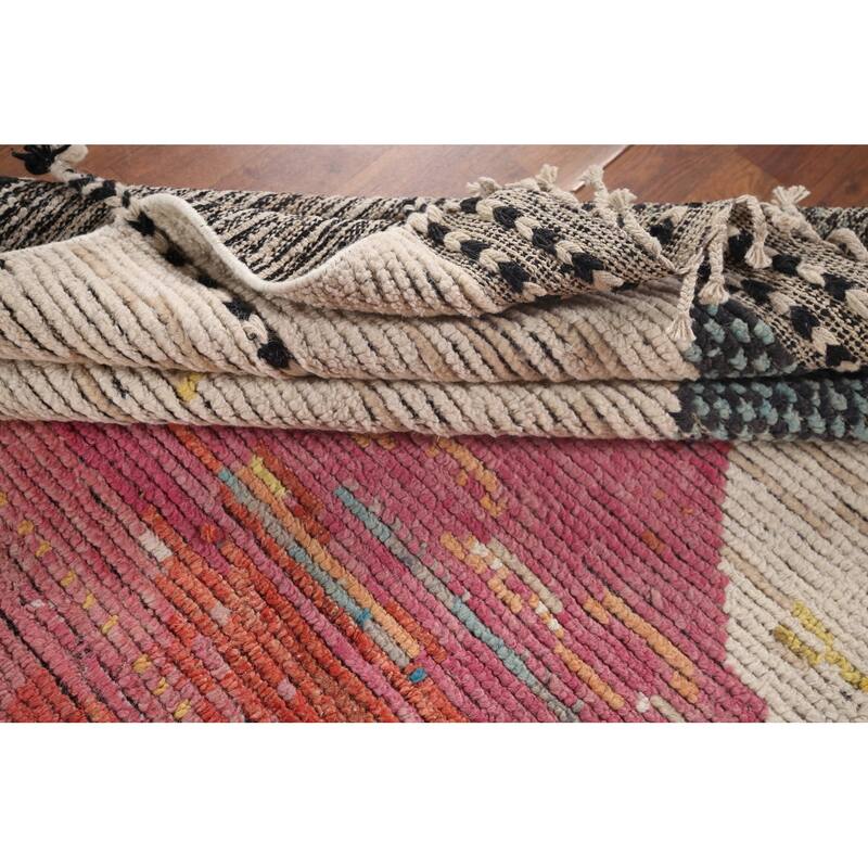 Abstract Moroccan Oriental Area Rug Hand-Knotted Wool Carpet - 6'1"x 10'1"