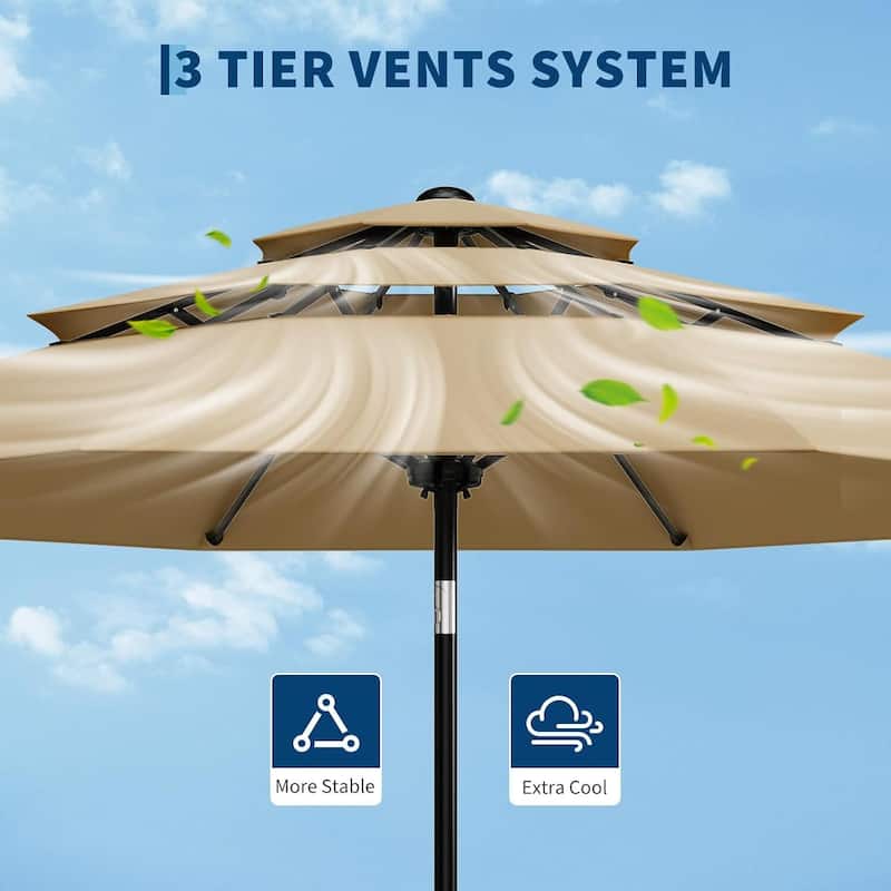 3-Tier 10Ft Patio Umbrella, Easy Crank and Push Button Tilt for Pool, Deck, Yard, Garden (No Base)
