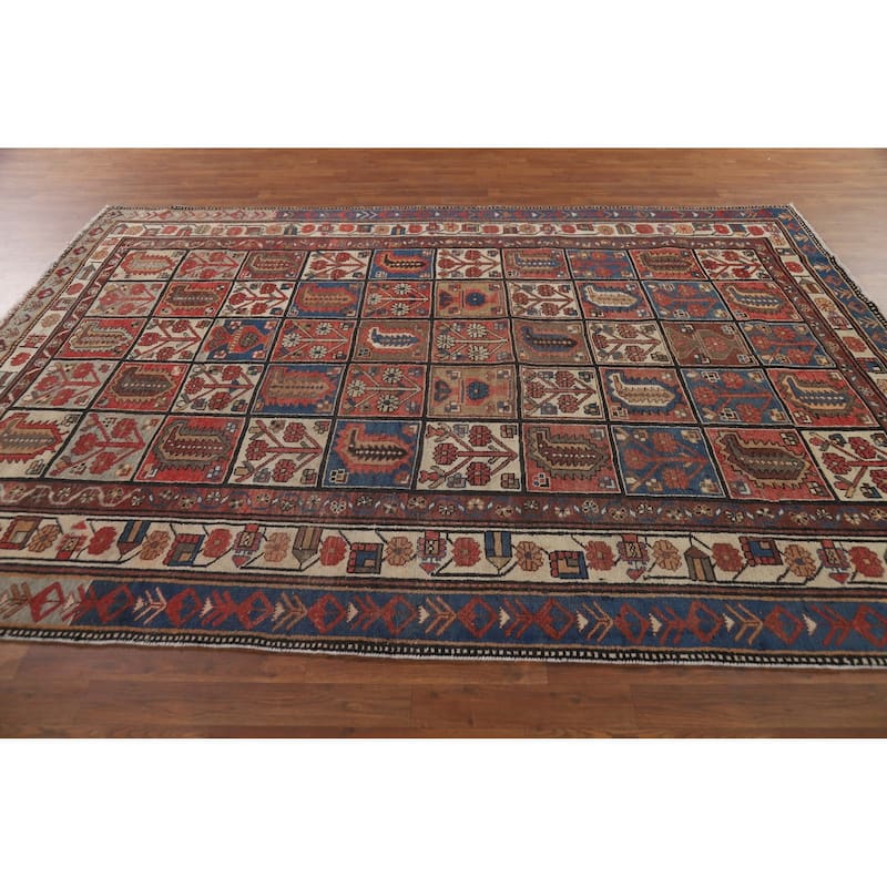 Garden Design Bakhtiari Vintage Persian Rug Handmade Wool Carpet - 6'10" x 9'4"