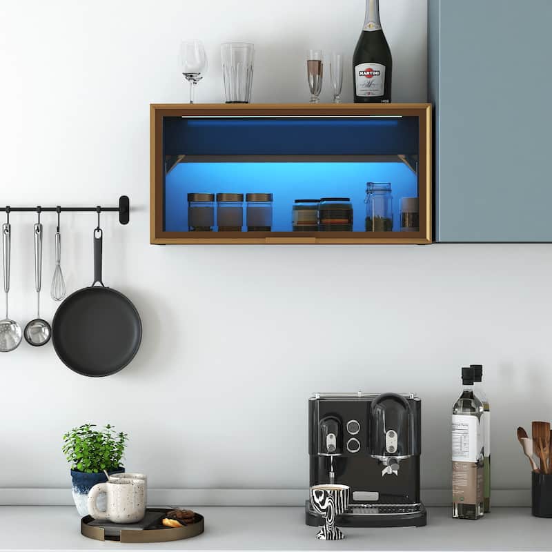 Anmytek Black Hanging Kitchen Pantry, Up-Flip Door Wall Mounted Spice Rack Storage Cabinet