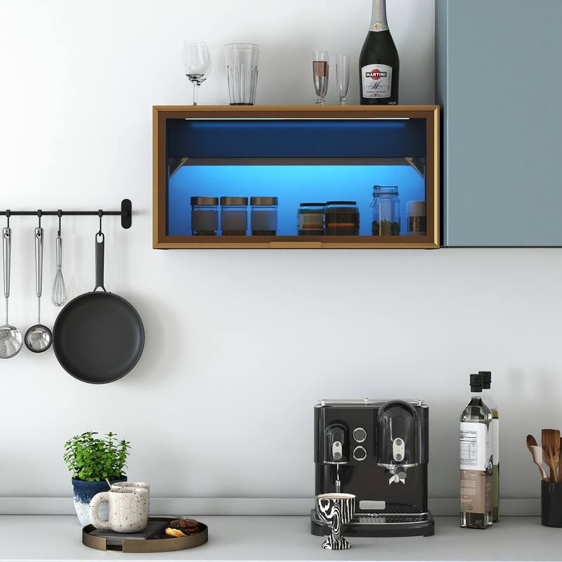 Large-Capacity Spice Rack Wall Mounted Storage Cabinet, Black Hanging Kitchen Pantry with Up-Flip Door - Black