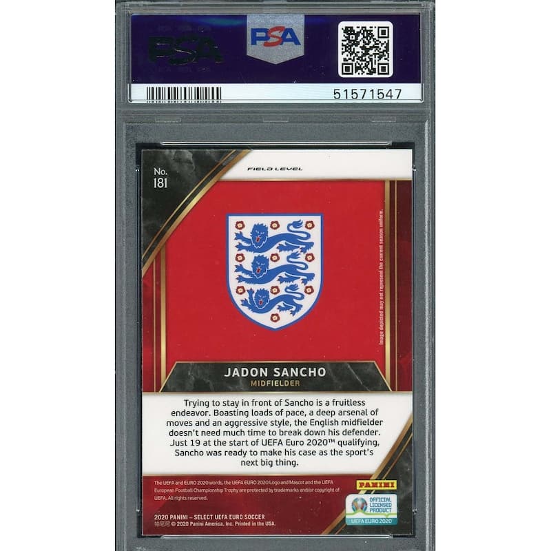 Jadon Sancho 2020 Select UEFA Euro Soccer Card #181 PSA 10 - 8'6" x 11'6"