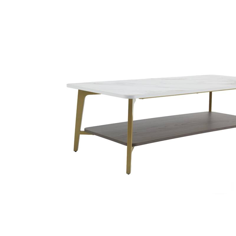 Coffee Table Rectangular Center Table, Side Table with Metal Frame and Shelf
