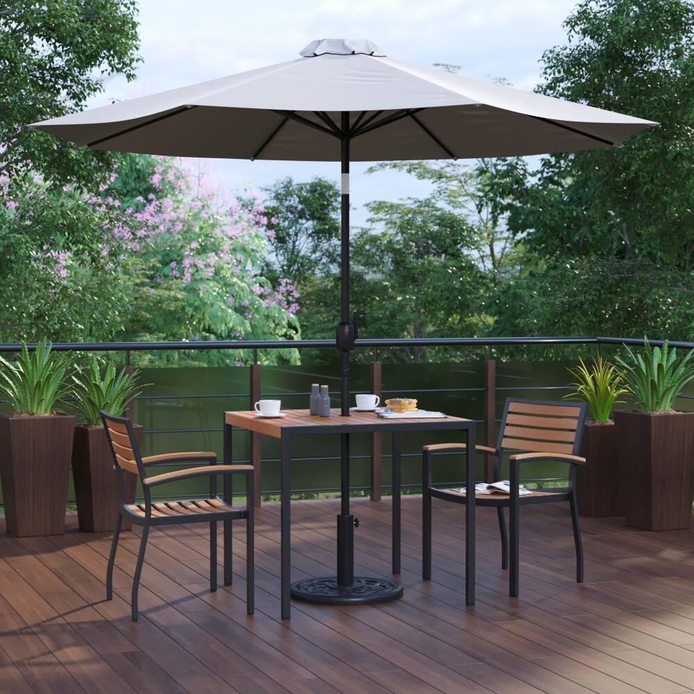 Patio Set wirh 35" Table, 2 Chairs, and Umbrella with Base - 35.25"W x 35.25"D x 29.5"H