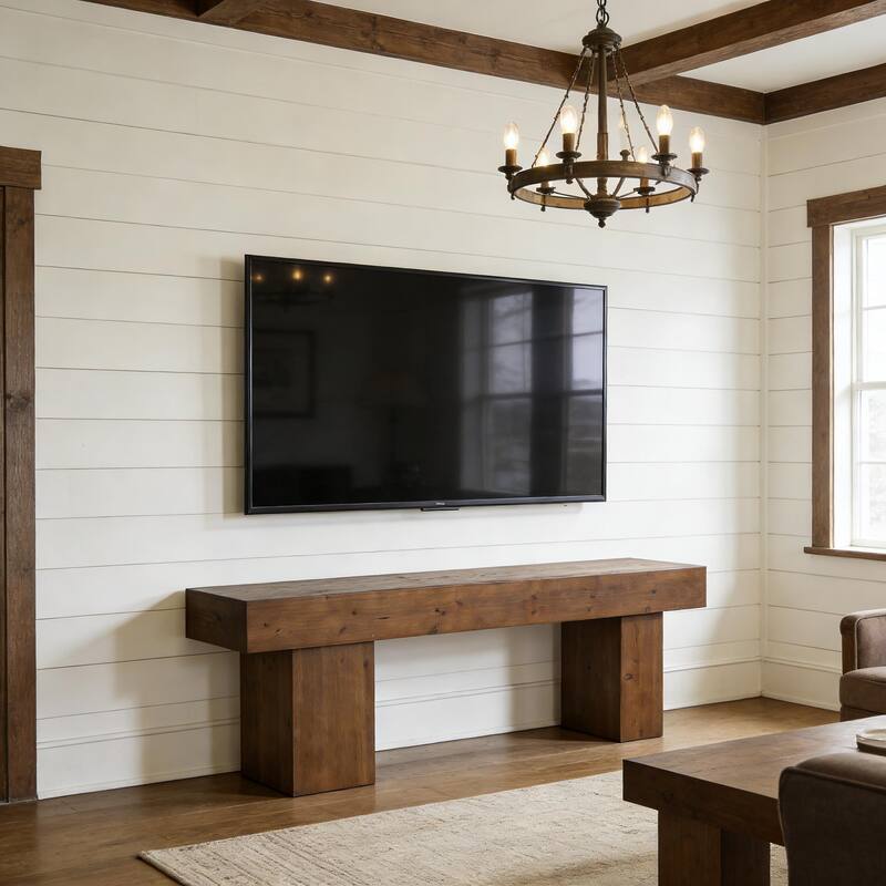 Solid Wood TV Stand for 55/60/65/75 Inch TVs, Entertainment Center Media Console Table for Living Room Bedroom