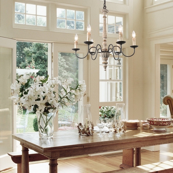 The Gray Barn Ingleside 5/6-lights French Country Wooden Candle Chandelier. Opens flyout.