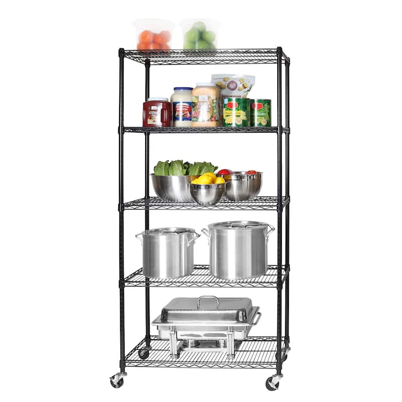 Seville Classics UltraDurable Commercial-Grade 5-Tier NSF Wire Shelving with Wheels, 36" W x 18" D x 72" H, Black - Black