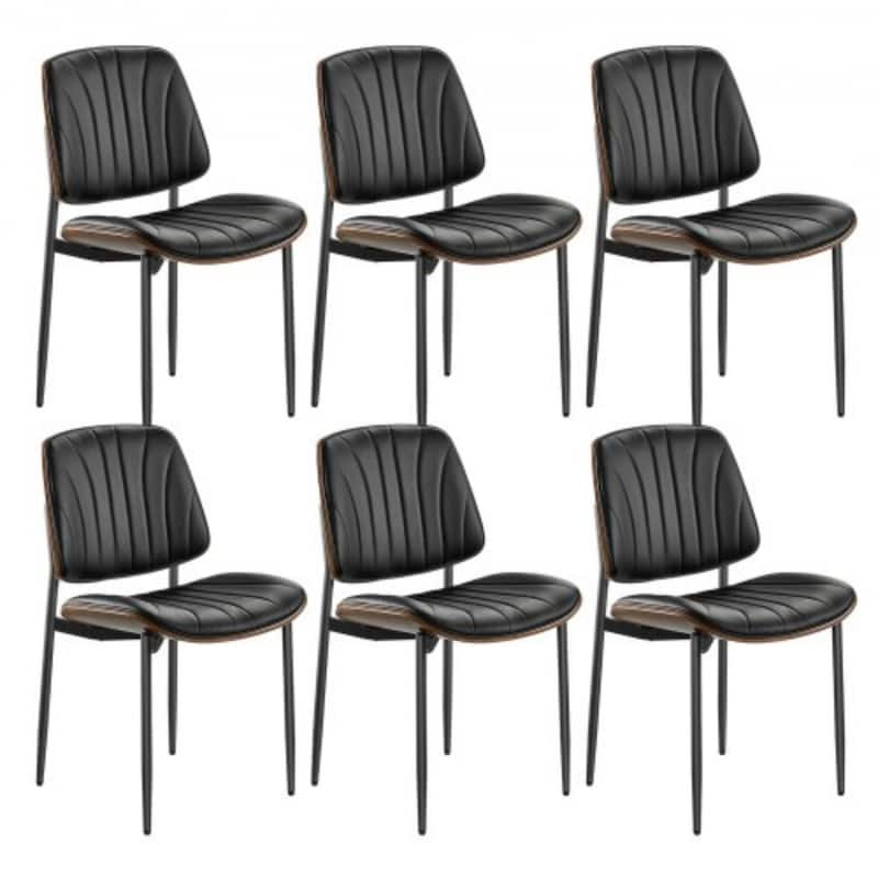Black Mid-Century PU Leather Bentwood Dining Chair Set with Metal Legs - Set of 6