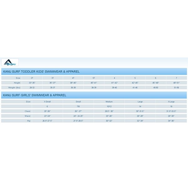 girls speedo size chart