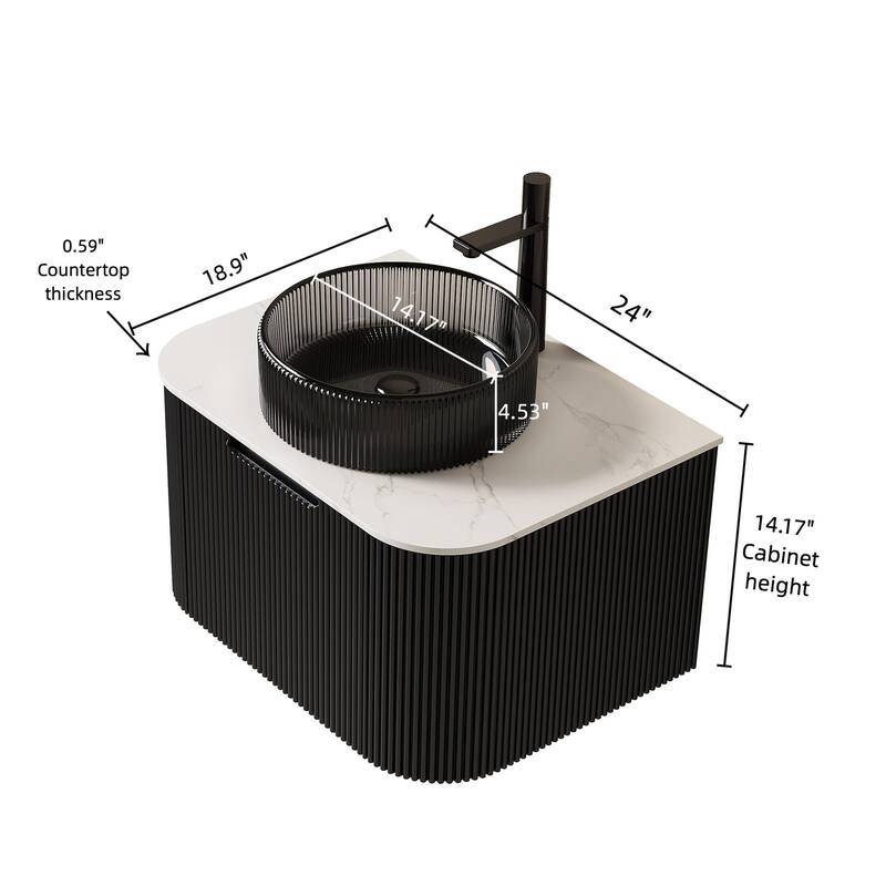 Wall Mounted Bathroom Vanity with Transparent Black Round Glass Basin