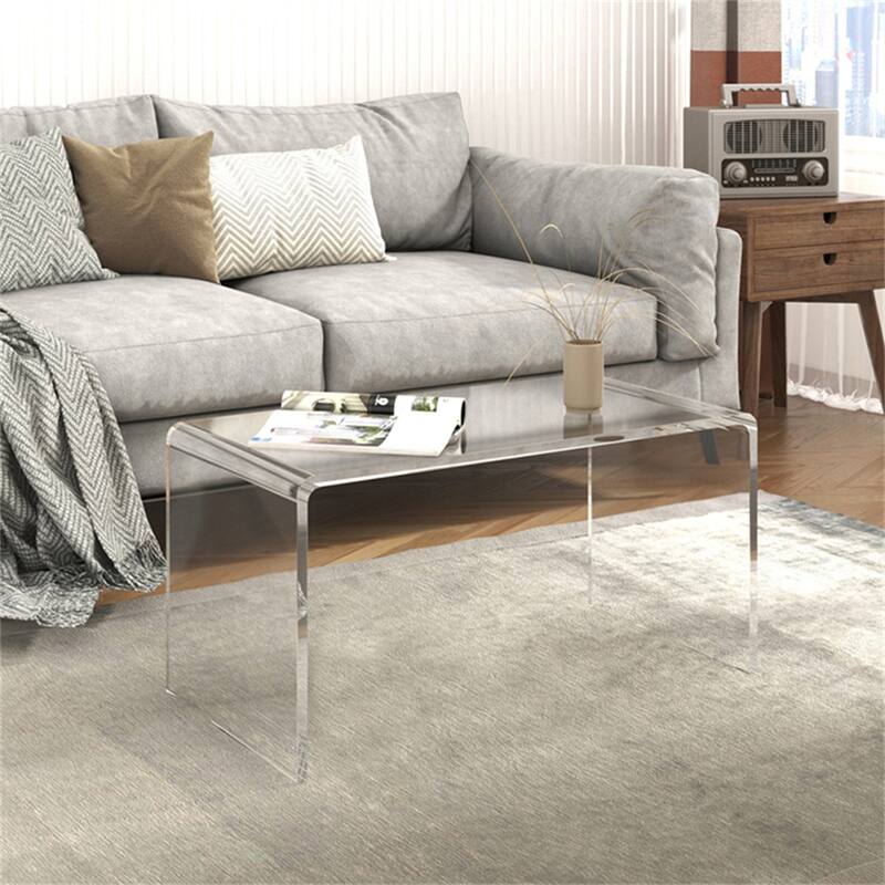 32" Long Rectangle All Acrylic 15mm Thick Waterfall Coffee Table