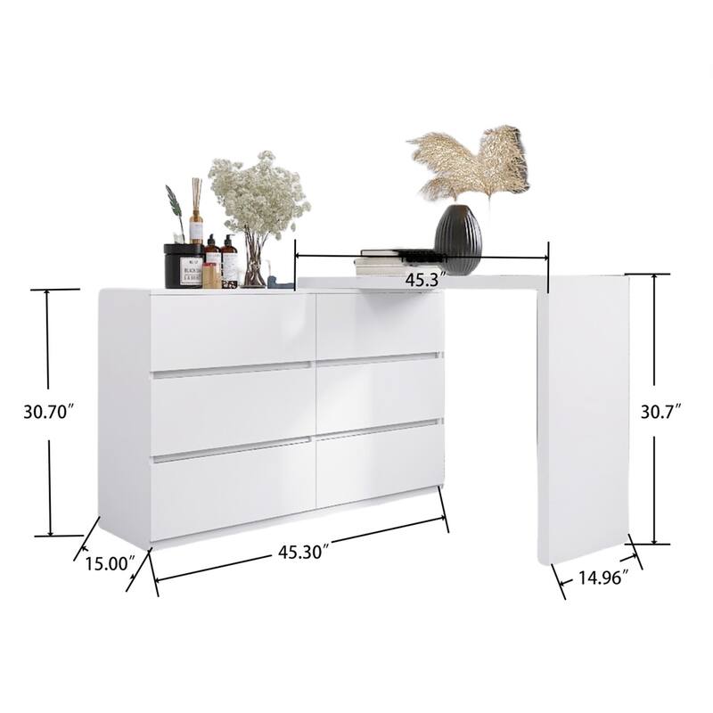 Extended Desktop 6 Drawers Storage Vanity without Handle