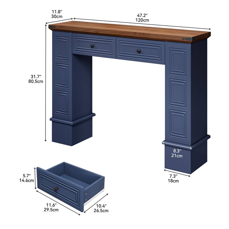 Moasis Farmhouse Console Sofa Hallway Table with 2 Drawers for Entryway Living Room