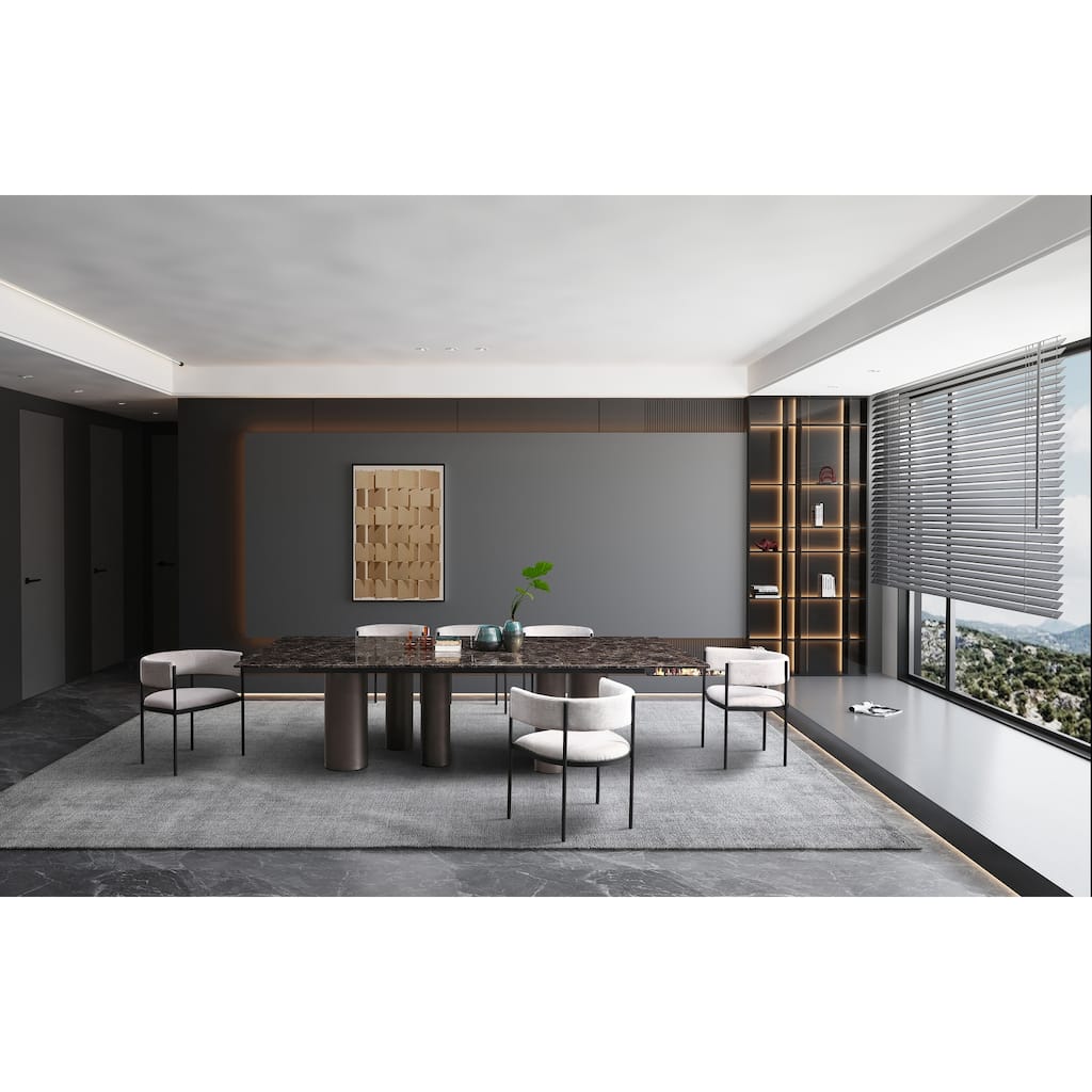 Rectangular Dining Table - Dark Marble Top with Black Bronze Base, Stylish Kitchen Furniture - 54