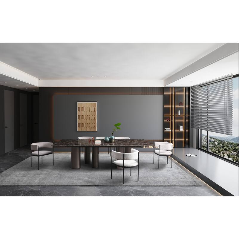 Rectangular Dining Table - Dark Marble Top with Black Bronze Base, Stylish Kitchen Furniture - 54