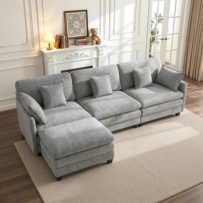 MCombo 111.8'' Modular Sectional Sofa Couch with Reversible Ottoman for Living Room, L Shaped Sofa, FSC Certified - Grey - Single Ottoman
