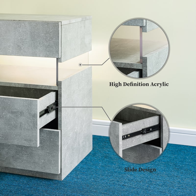 GDF Studio - Avalon Modern LED Nightstand with Three Drawers and 16-Color RGB Lighting