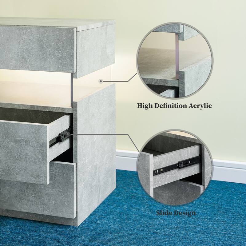 Rossetta Minimalist Stylish Design Nightstand with LED Lights and Storage Drawers