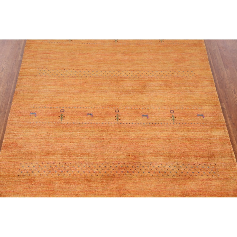 Orange Tribal Gabbeh Indian Area Rug Hand-Knotted Wool Carpet - 5'0" x 7'7"