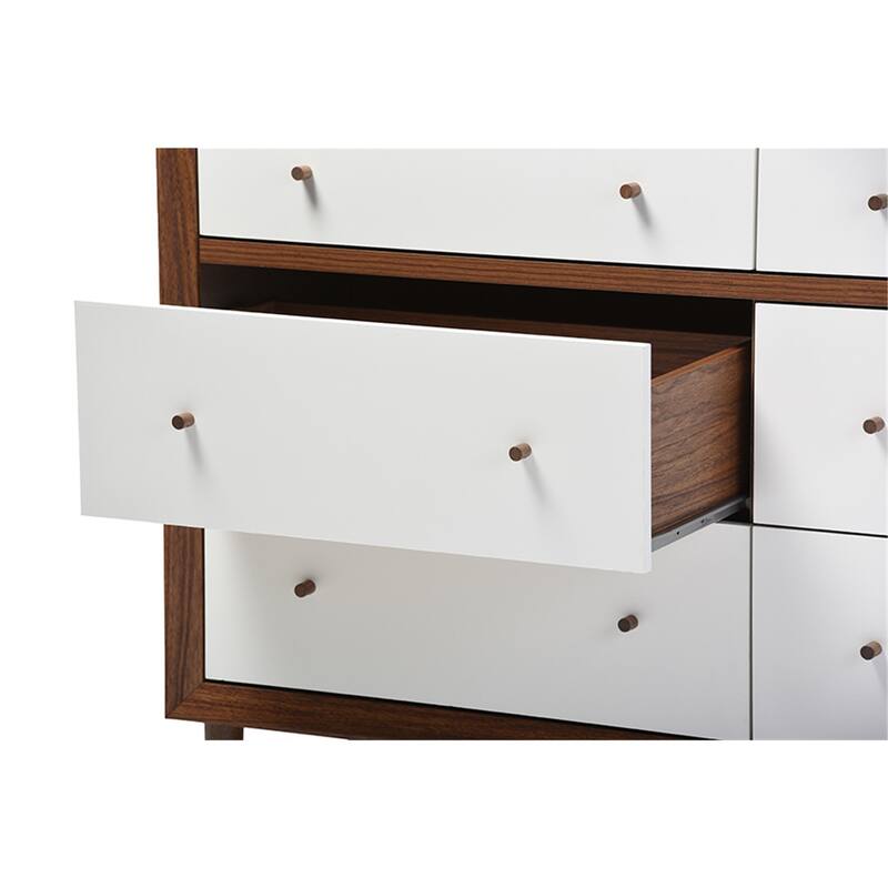 Modern 6-Drawer Dresser - 36" High Storage Chest - Walnut Brown & White Finish - Bedroom Furniture