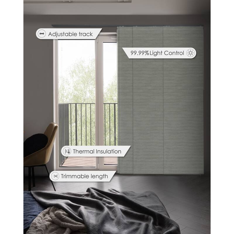 GoDear Design 99.99% Blackout & Sheer Natural Woven Adjustable Sliding Panel Track Blinds, Vertical Blinds, 45.8"- 86" W x 96" L
