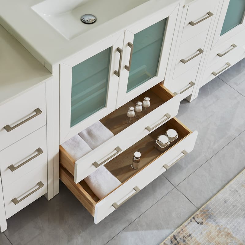 Vanity Art 72" Double Sink Bathroom Vanity Set 7 Dove-Tailed Drawers, 2 Cabinets, 2 Shelves, Soft-Closing Doors with Free Mirror