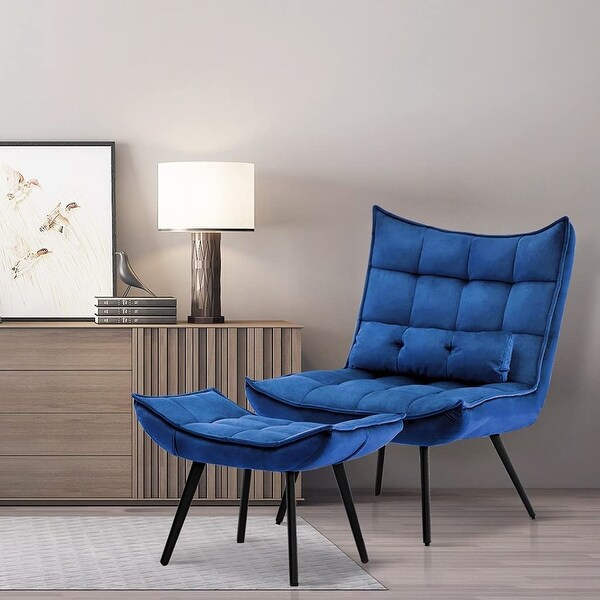 Mcombo Accent Chair with Ottoman Velvet Tufted Wingback Chair