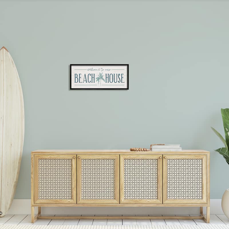 Stupell Welcome to Beach House Sign Blue Palm Trees Framed Wall Art - Green