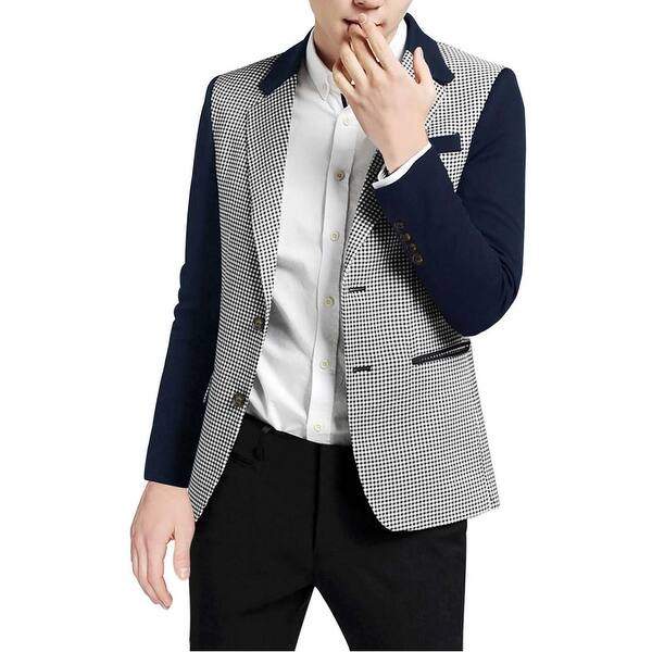 Shop Unique Bargains Men S Houndstooth Pattern Notched Lapel Split