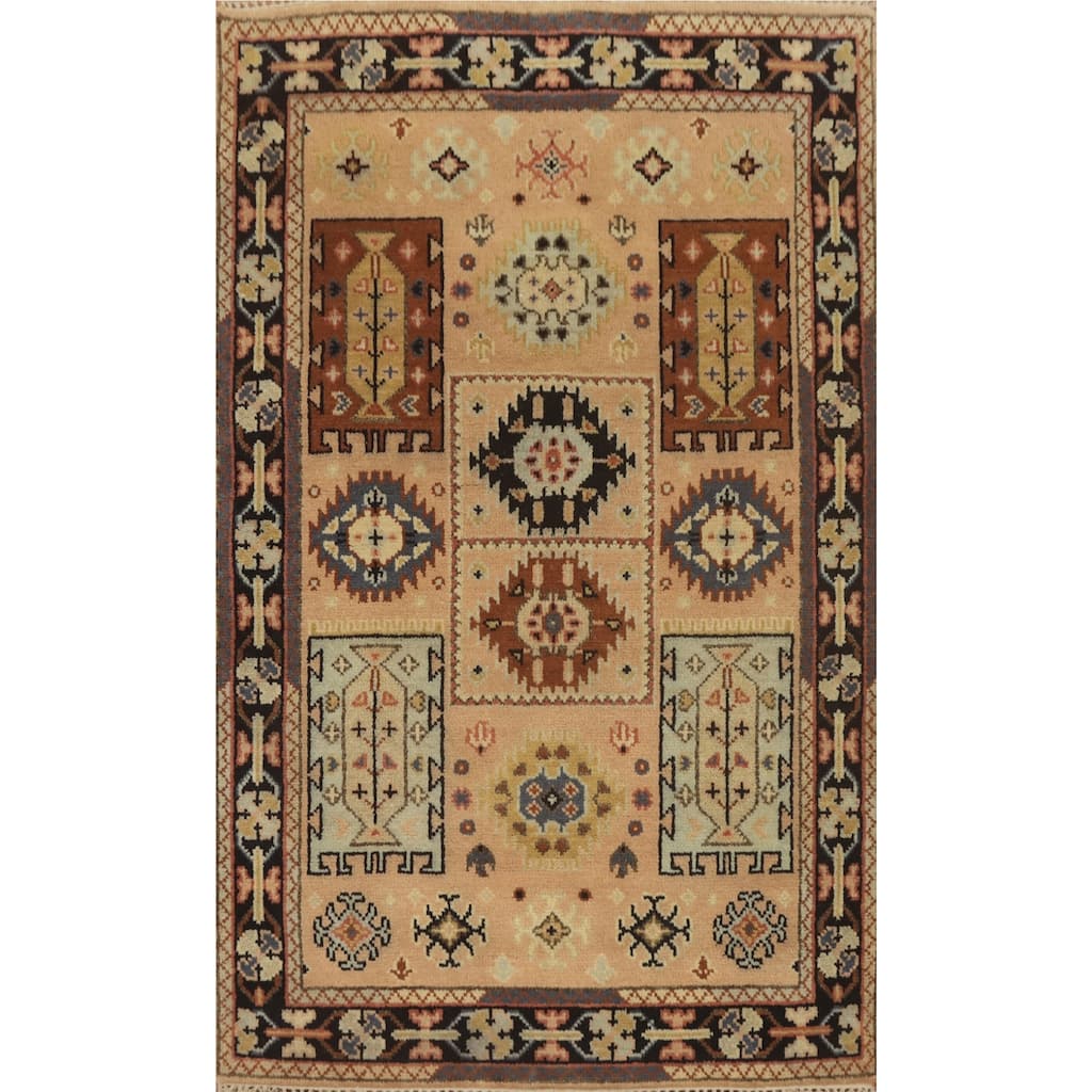 Hand-knotted Traditional Wool Peach Geometric Oriental Area Rug - 5' 10'' X 4' 0''