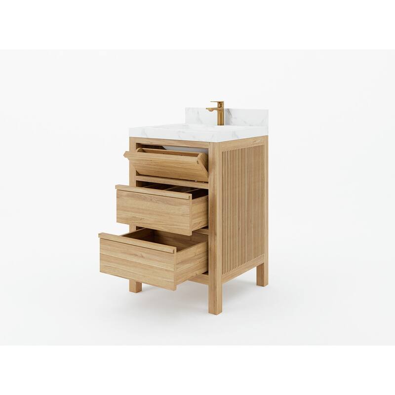Willow Collections 24 x 22 Elizabeth Teak Single Bowl Sink Bathroom Vanity with Quartz or Marble Countertop