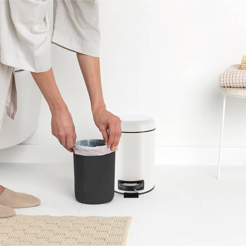 Evideco Soft Close Small Round Metal Bathroom Floor Step Trash Can - 3 liters - 0.8 gal.