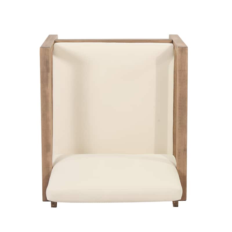 Roomfitters Set of 2 Outdoor Acacia Wood Club Chairs with Waterproof Cushions, Deep Seating for Patio or Porch, Brown+Beige