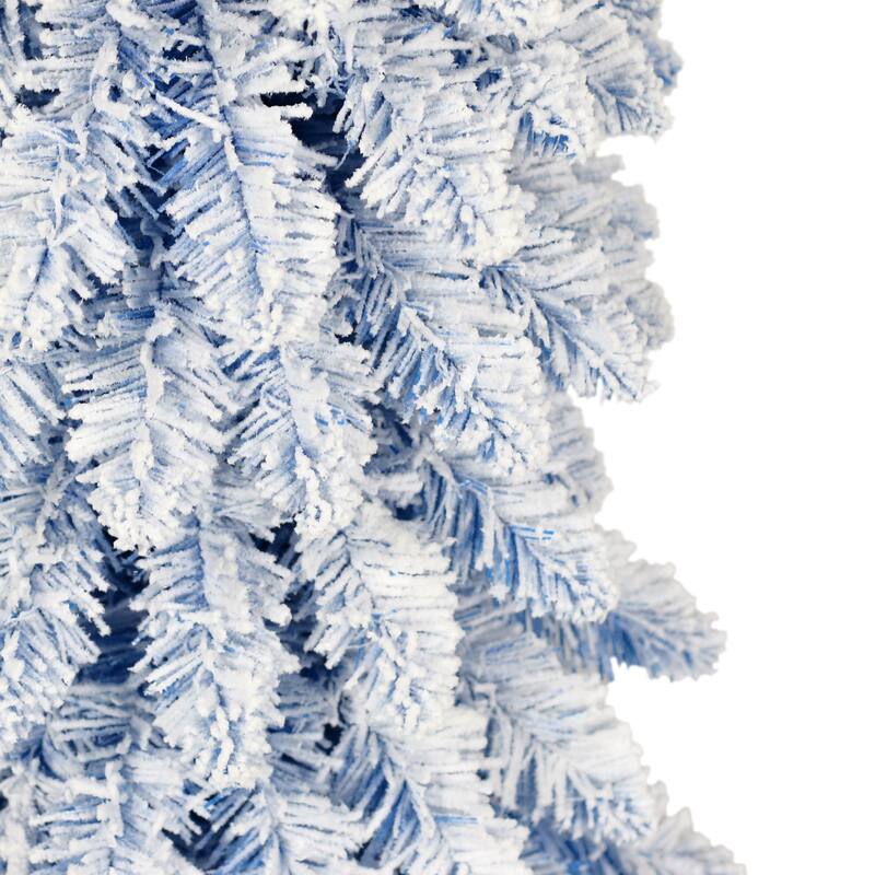 Puleo International 7 ft. Pre-Lit Flocked Blue Artificial Alpine Pencil Tree
