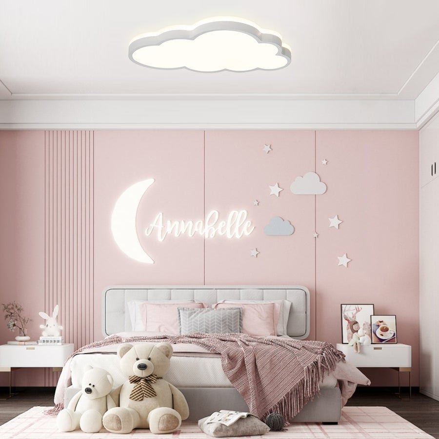 Dimmable White Cloud LED Flush Mount Light - Kids Lighting 20in