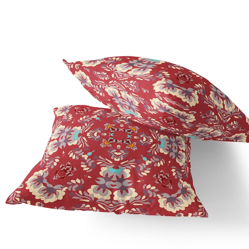 HomeRoots Set of Two 16" X 16" Red and Ivory Blown Seam Eclectic Indoor Outdoor Throw Pillow - 16.00' X '16.00' X '5.00