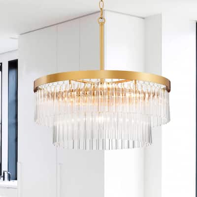 Casandra 5-light Two-Tier Crystal Glass Rod Drum Chandelier - Glossy Bronze