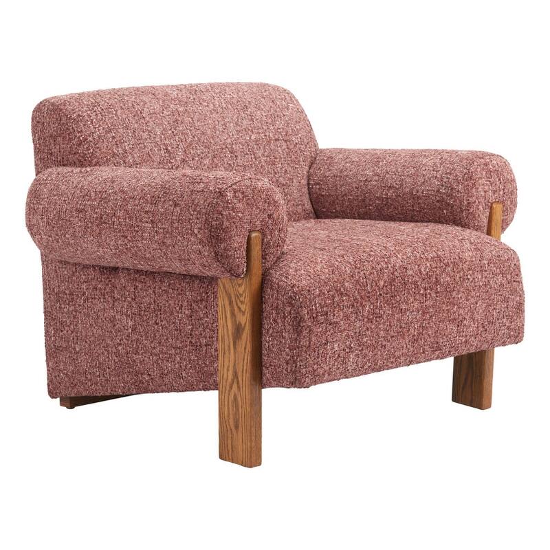 HomeRoots 39" Copper And Brown Woven Upholstery And Solid Wood Arm Chair - 39.00 in. x 28.90 in. x 34.00 in.