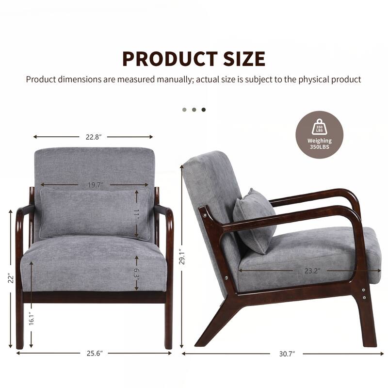 Mid Century Modern Armchair, Accent Chair with Solid Wood Frame and Detachable Lumbar Pillow for Living Room
