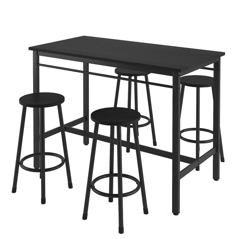 5 PCS Kitchen Counter Height Pub Table Set with 4 Stools - Black