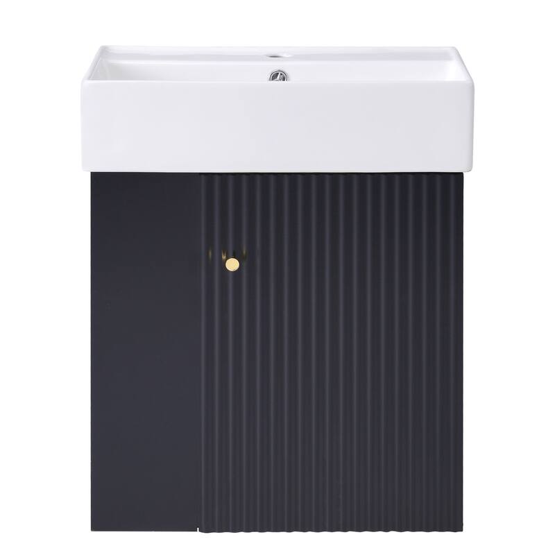 21.6" White Floating Bathroom Vanity - Space-Saving Wall-Mounted Sink Cabinet with Side Storage & Soft-Close Door
