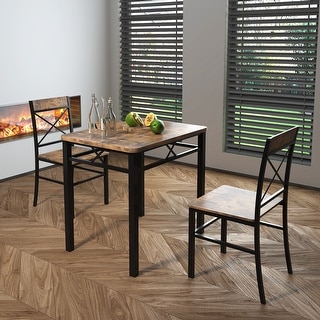 3 Piece Wooden Dining Table Set with Rectangular Dining Table and ...