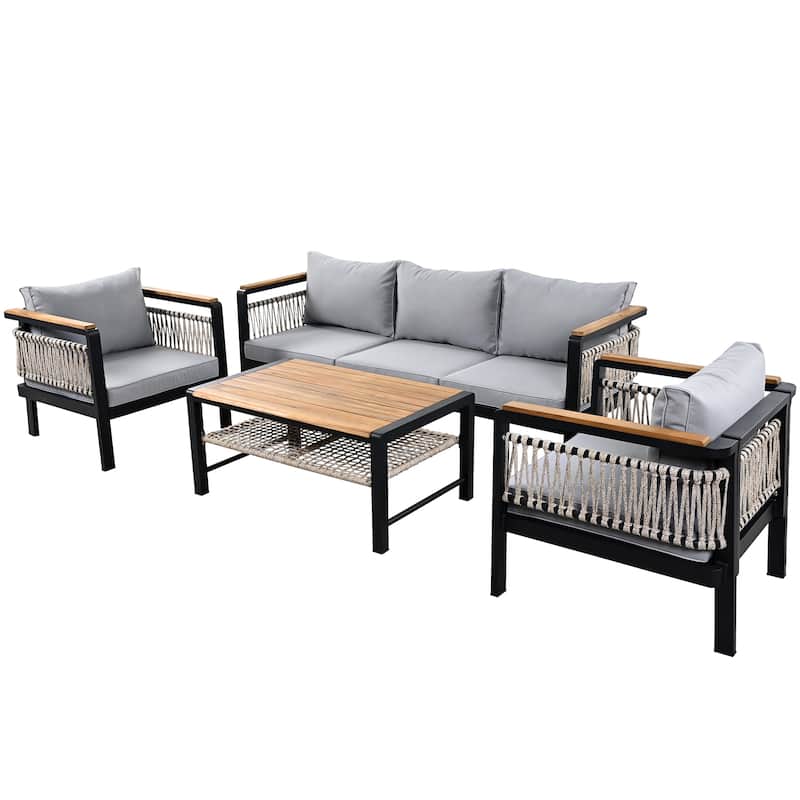 Roomfitters 4-Piece Outdoor Sectional Sofa Set 5-Person Patio Conversation Seating Group with Cushions and Coffee Table