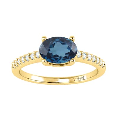 Gold Over Sterling Silver,London Blue Topaz&White Topaz Solitaire Ring
